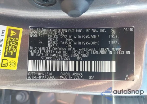 2016 Toyota Highlander Xle V6 из США, поврежденный, VIN 5TDKKRFH7GS176555